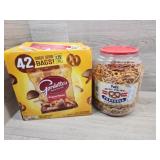 1 box of snack mix 1 barrel of pretzels