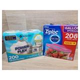 1 box trash bags 1 box of Ziploc bags