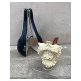 Meerschaum Mythical figure pipe in lined case
