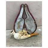 Meerschaum Man with dog pipe with lined case