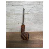 Carved bowl pipe with silver acrylic stem