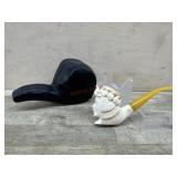 Meerschaum Mystic figure carved pipe with case