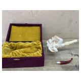 Meerschaum dogs ad goat carved pipe with lined