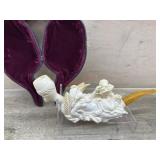 meerschaum Egyptian woman carved pipe with case