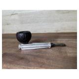 Marked metal arm pipe with wood bowl   Marking