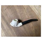 Small white carved bowl pipe with black vulcanite