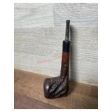 Carved bowl pipe with short vulcanite stem