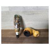 Ceramic deer hunt pipe bowl and tan unmarked pipe
