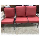 4- Piece wrought iron patio set with red cushions