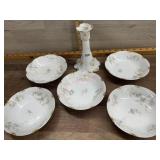 5 Haviland bowls and one candle stick