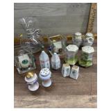 5 Sets of salt and pepper shakers and art glass