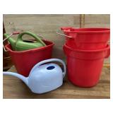 Buckets and 2 watering cans