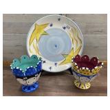 Gail Pittman plate and 2 mexican art bowls