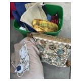 Tote of linens ,  placemates and throw pillows