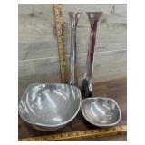 Silver color candle sticks and 2 serving bowls