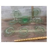 7 Green depression plates and 1 bowl