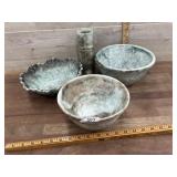 3 Stoneware bowls and 1 vase