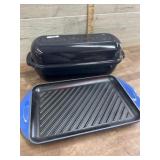 Emile Henry baker and  LeCreuset griddle