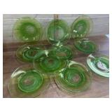 10 Green art glass plates