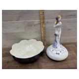 HAviland bowl and Bavaria flower frog with woman