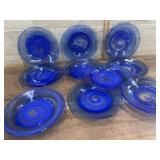 10 Blue art glass plates