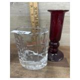 Red bud vase and crystal bowl