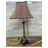 Brown retro style table lamp with barrel shade