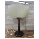 Brown table lamp with multi color shade