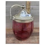 Cranberry color glass bucket with lid