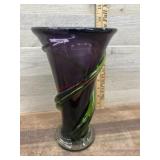 Purple and green art glass vase