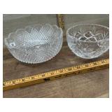 Crystal nut bowl and press glass serving bowl