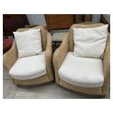 2- Woven fabric sun room chairs with white