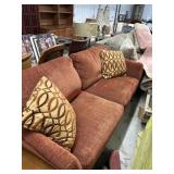 orange maroon color  Sofa with 2 throw pillows