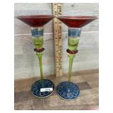 2- Art glass candlesticks
