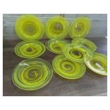 9 Yellow art glass plates