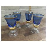 4- Blue and gold stemmed goblets