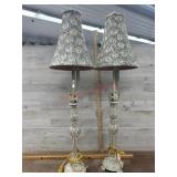 2- Tall beige table lamps with tan and beige