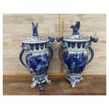 2- Blue dragon urns (one damaged as shown)