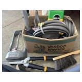 Box with sprinklers, garden hose and misc. yard