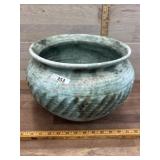 Large green pottery plant bowl