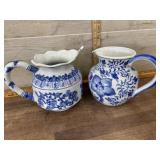 2- Blue and white pitchers