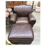 Brown leather chair with matching ottoman