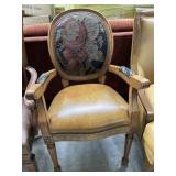 Tapestry style back leather seat arm chair