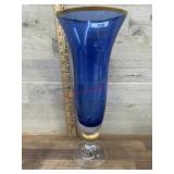 Blue art glass vase with gold color trim