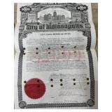 City of Indianapolis 1906 City Hall Bond