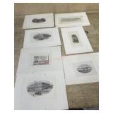 7- Antique prints of business buildings in US