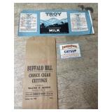 Buffalo Bill cigar bag, Troy milk label