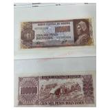 2-100000 cien mil pesos bank notes for Bolivia