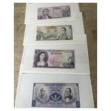 4- Bank notes from Columbia 1, 2, 5 and 10 peso