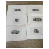 6- Antique prints of Business buildings in US
